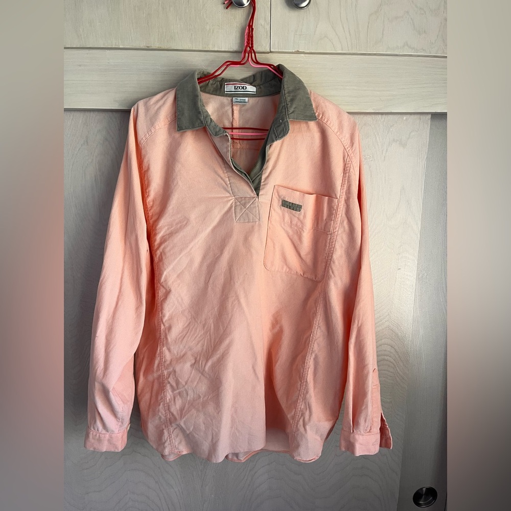 Izod Peach and Khaki Long Sleeve Shirt - Picture 13 of 17